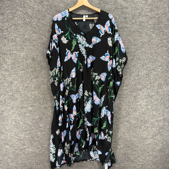 Joyspun Dress Women XL Black Floral Shift Short V-Neck Short Sleeve Casual - Picture 1 of 7